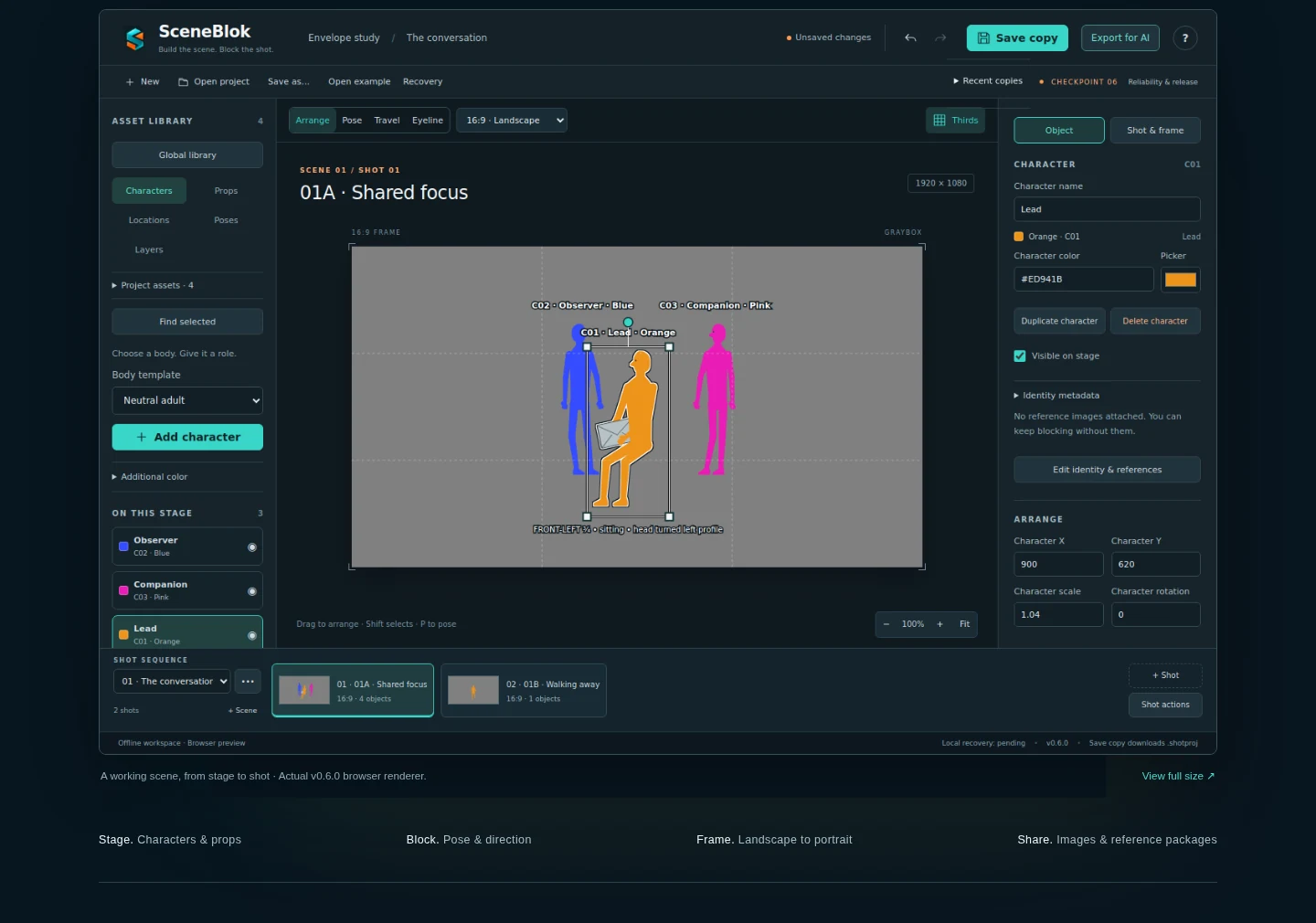 The real product website and shot designer — authentic visual captured from project files